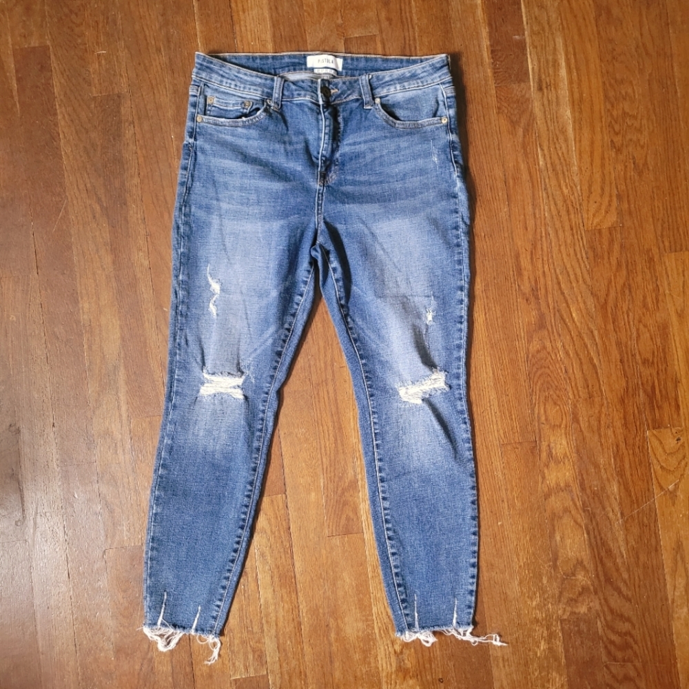 Pistola Lanissa Scissor Cut Distressed Ankle Jeans Medium Wash - Size 31